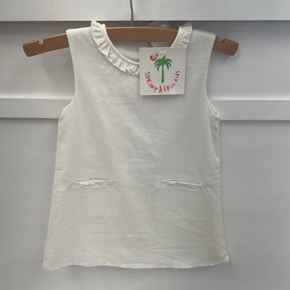 Shrimp & Grits Kids White Ruffle Tank Dress